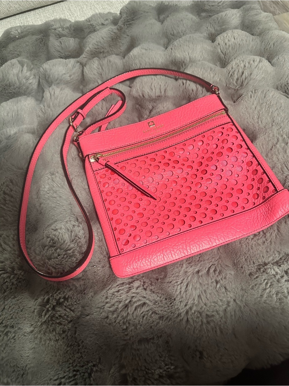 Kate Spade Hot Pink Perforated Leather Crossbody Bag
